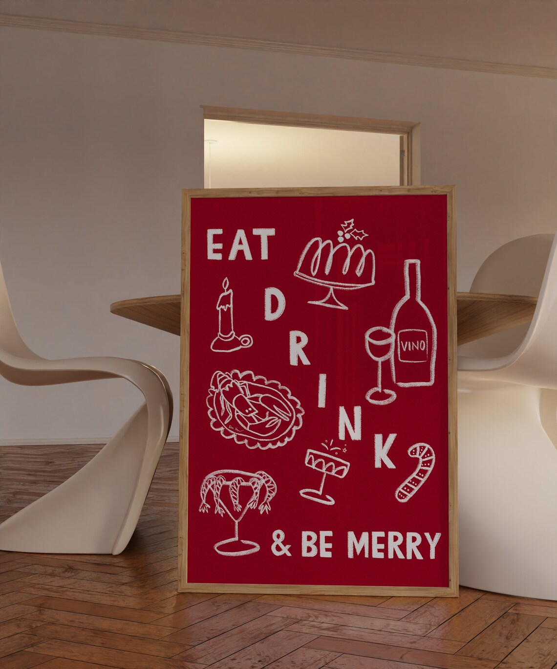 Festive Eat Drink And Be Merry Red Christmas Dinner Party Poster - Image 4