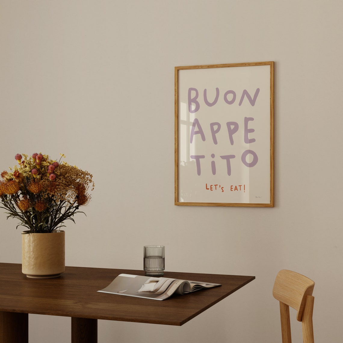 Buon Appetito Lets Eat Lavender Hand Lettered Foodie Kitchen Wall Art - Image 2