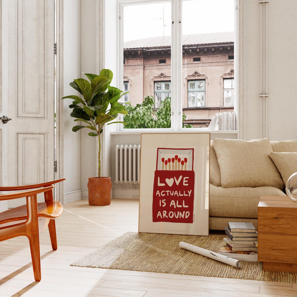 Love Actually Is All Around Red Matchbox Bold Heart Quote Poster - Image 3