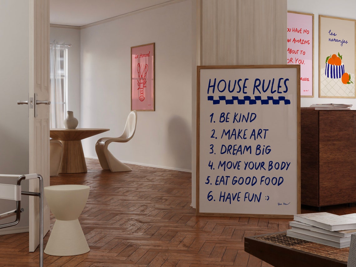 House Rules Be Kind Make Art Dream Big Fun Family Typography Poster - Image 2