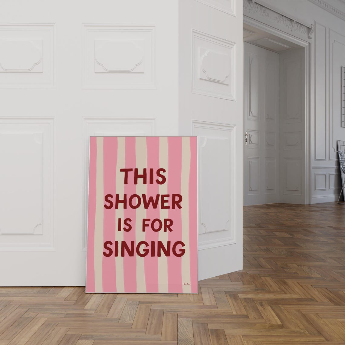 This Shower Is For Singing Pink Striped Bathroom Funny Wall Art - Image 2