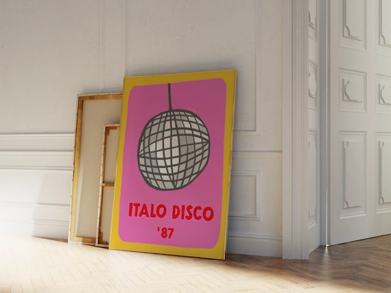 Italo Disco 87 Mirror Ball Retro Pink Dance Party Music Poster