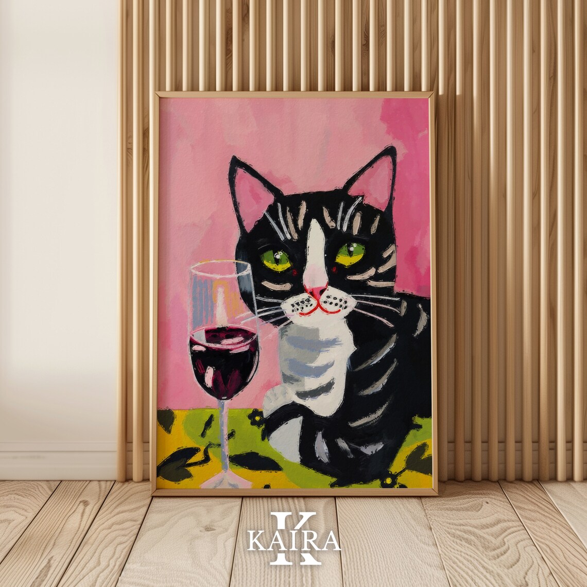 Black Tabby Cat With Green Eyes And A Glass Of Red Wine Poster - Image 4