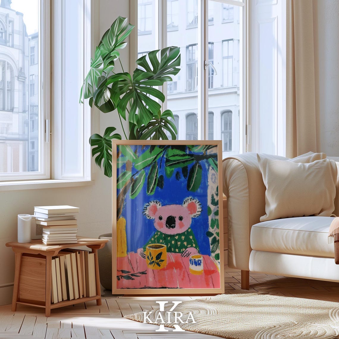 Pink Koala Enjoying Tea Time At A Table Under Eucalyptus Poster