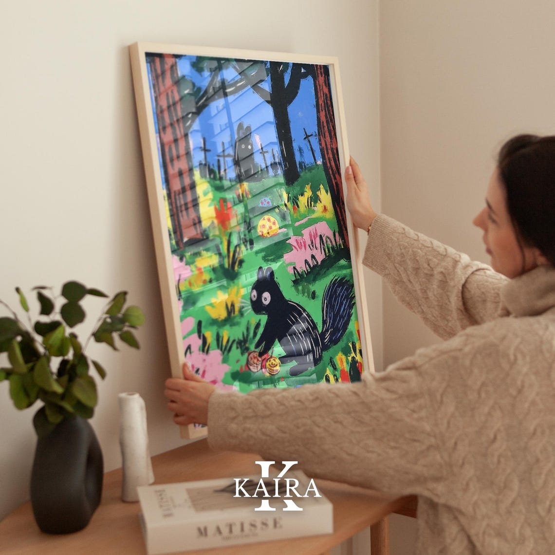 Spooky Black Squirrel Wandering a Moonlit Forest Graveyard Poster - Image 2