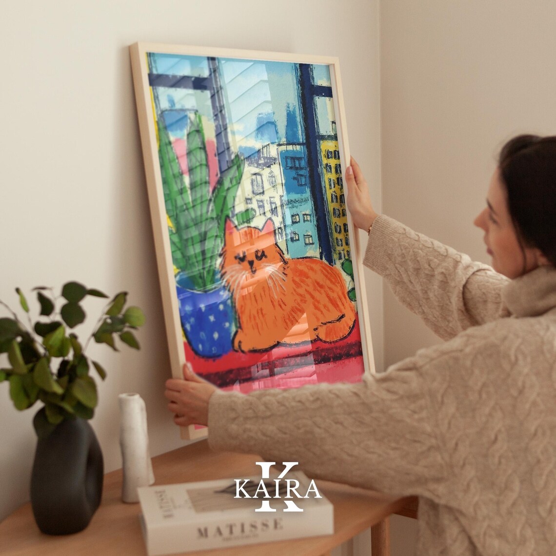 Sleepy Orange Cat Napping on a Bright Sunny City Windowsill Poster - Image 2