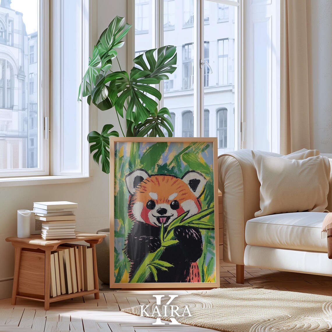 Happy Red Panda Munching Fresh Green Bamboo Leaves in the Forest Poster - Image 4