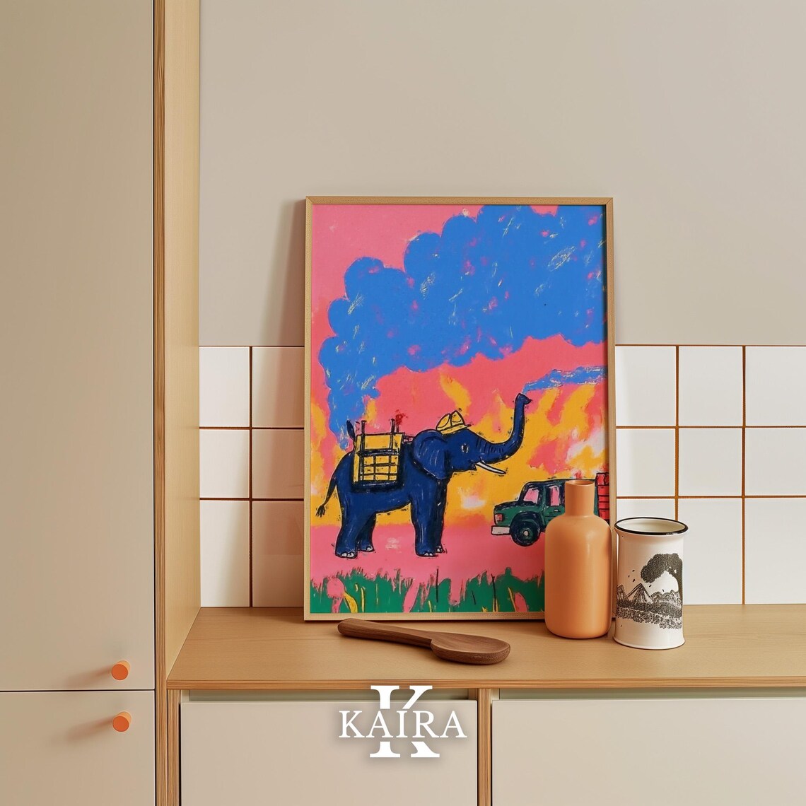 Elephant Firefighter and Fire Truck at a Blazing Sunset Poster - Image 4