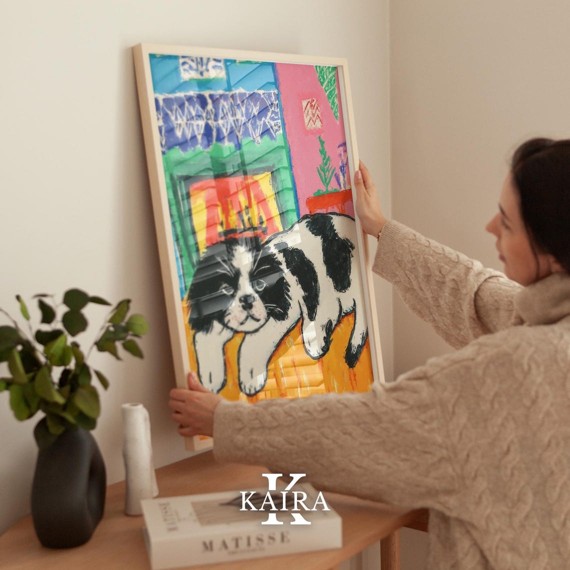 Black and White Puppy Resting by a Warm Crackling Fireplace Poster - Image 2