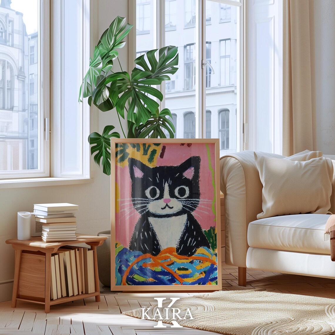Playful Tuxedo Kitten With a Big Pile of Colorful Yarn Balls Poster - Image 4