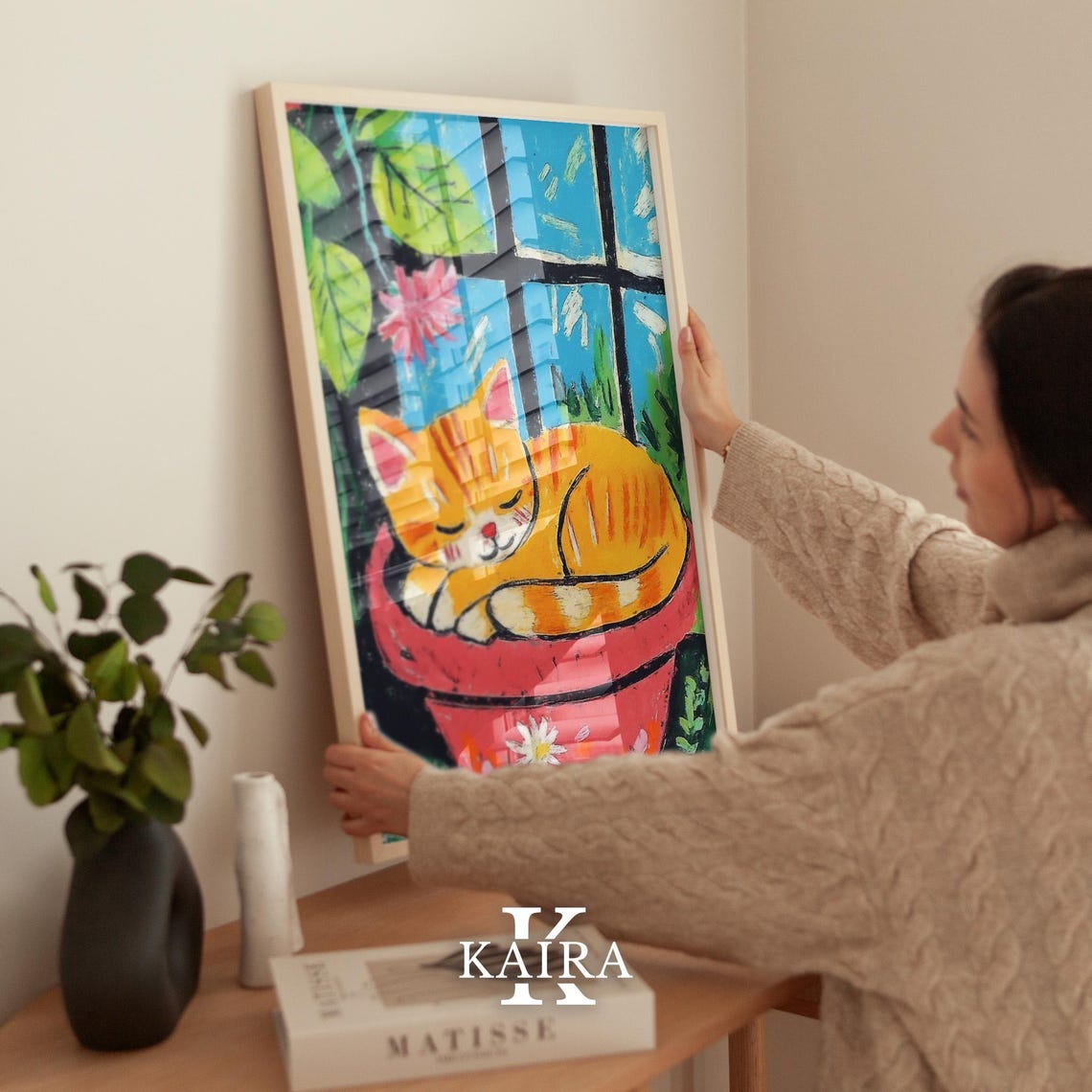 Orange Tabby Cat Napping Peacefully in a Red Flowerpot Poster - Image 2