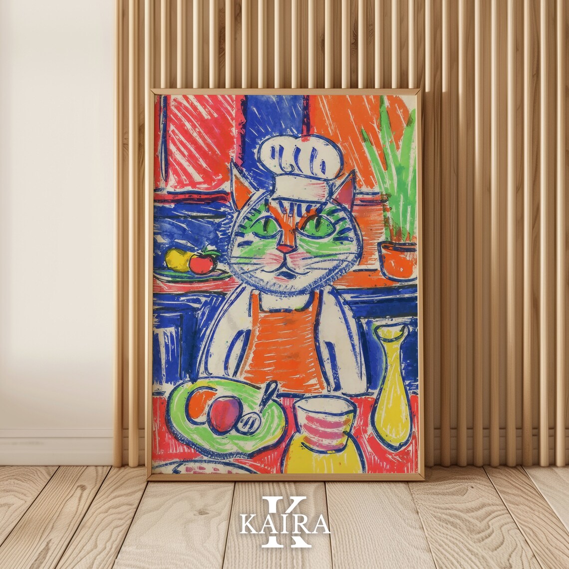 Funny Chef Cat Cooking With Red Apron Kitchen Food Art Poster - Image 2