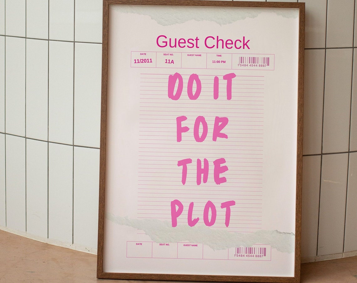 Do It For the Plot Guest Check Pink Retro Restaurant Quote Poster