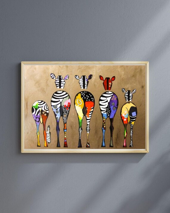 Colorful Zebra Butts Abstract Print Whimsical Striped Safari Animal Art Poster