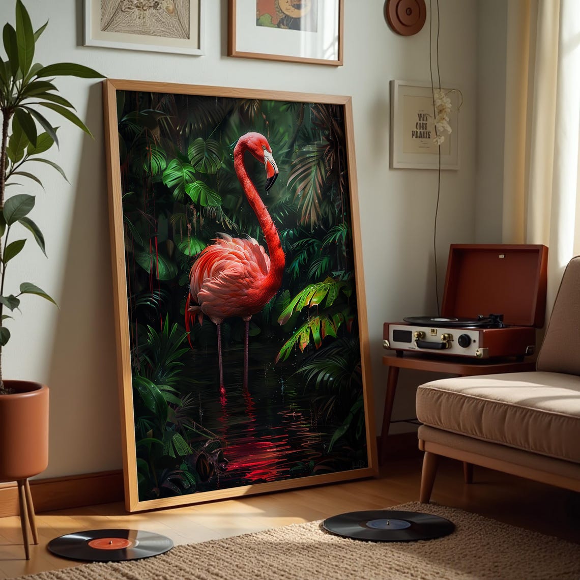 Tropical Flamingo Jungle Lagoon Vibrant Exotic Wildlife Poster