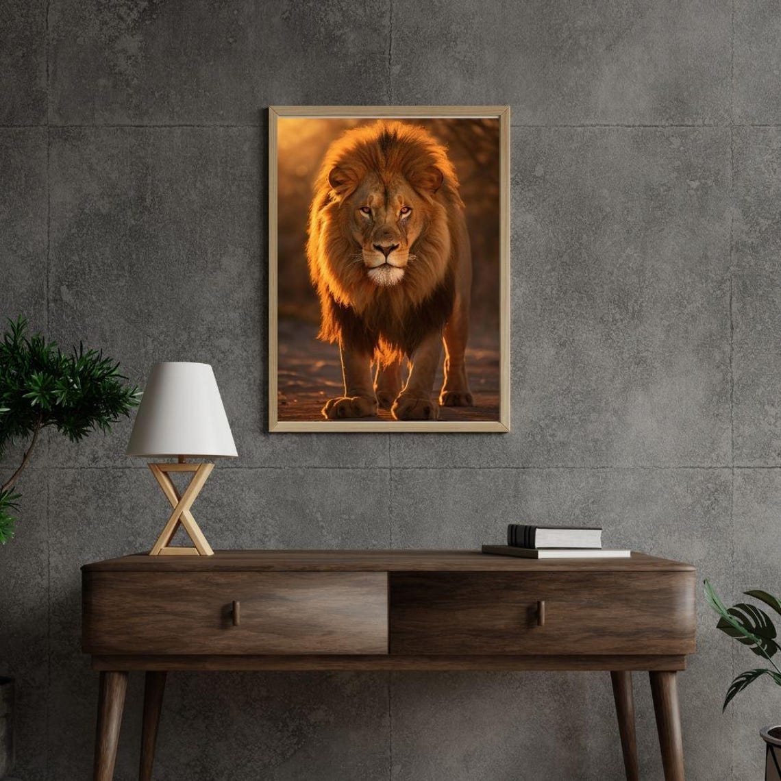 Regal Lion Facing Forward With Golden Mane Powerful Wildlife Poster - Image 3
