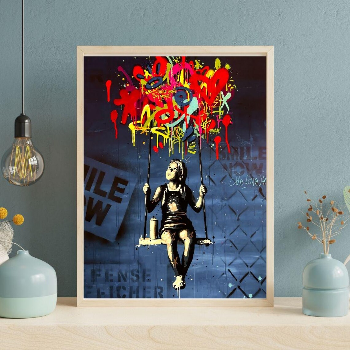 Girl On Swing Graffiti Street Art Print Colorful Urban Wall Decor Poster - Image 2