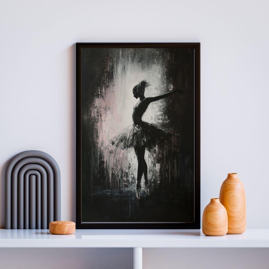 Elegant Ballerina Silhouette Dancing En Pointe Dark Dramatic Ballet Art Poster