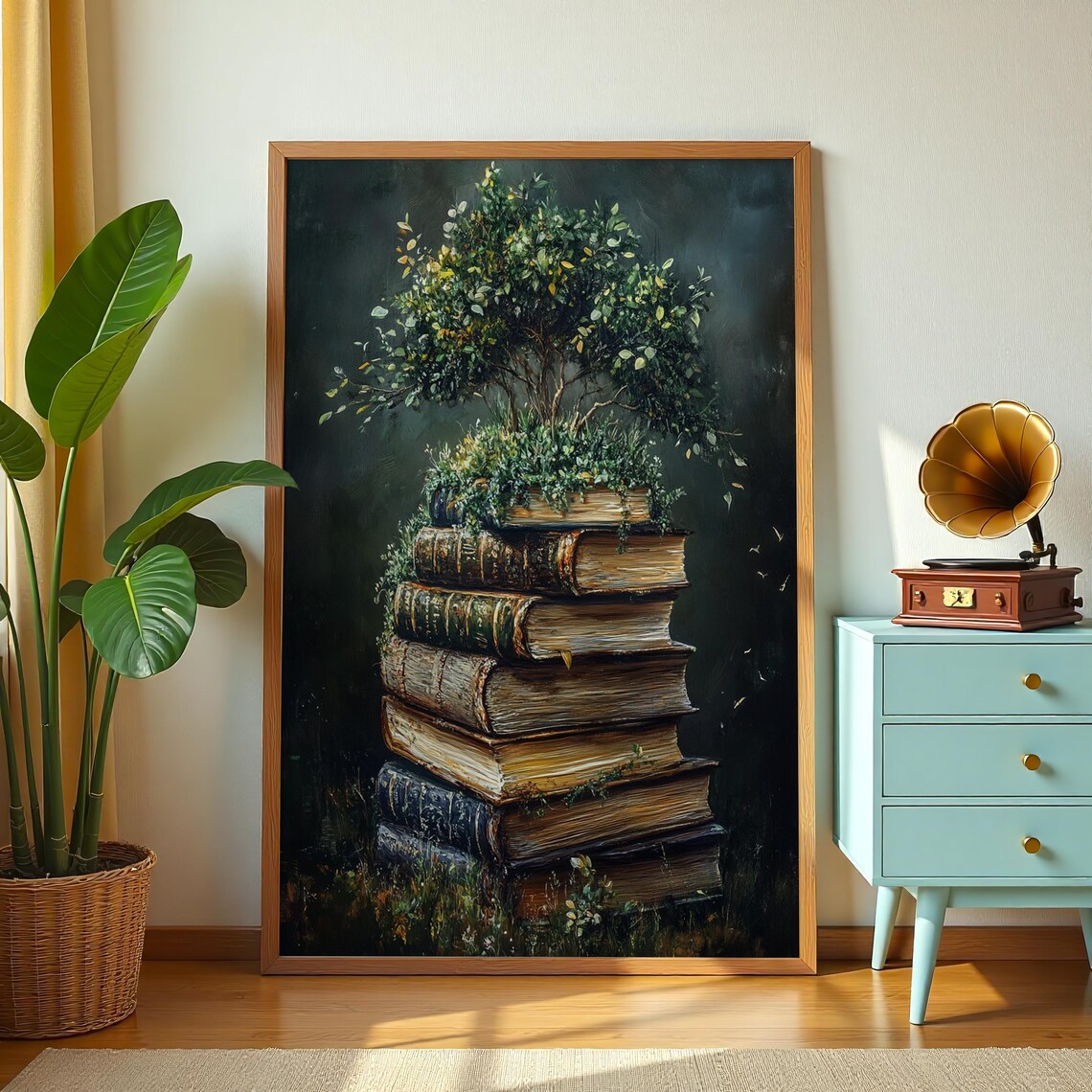 Enchanted Stack Of Vintage Books With Growing Tree Mystical Library Poster - Image 2