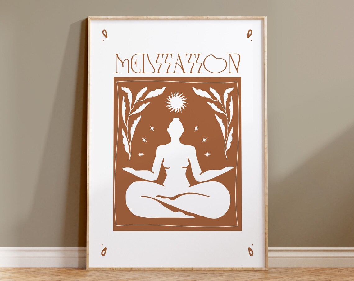 Meditation Yoga Silhouette Terracotta Mindfulness Quote Wall Art