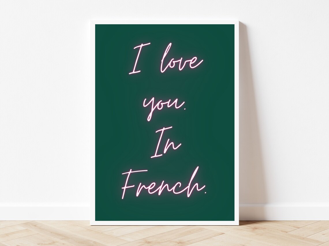 I Love You In French Pop Art Poster, Green Pink