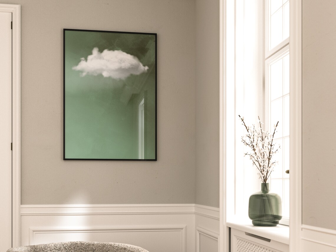 Sage Green Cloud Abstract Art Print, Minimalist - Image 2