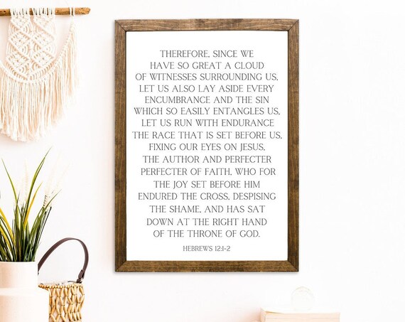 Hebrews 12 Run With Endurance The Race Bible Verse Wood Sign Wall Art