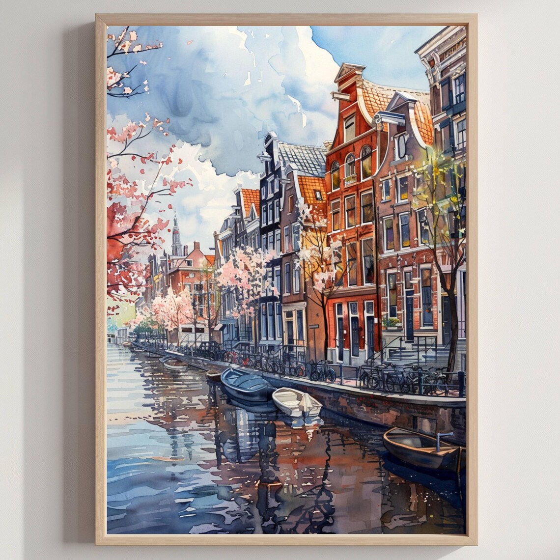 Amsterdam Watercolor Travel Poster, The Netherlands