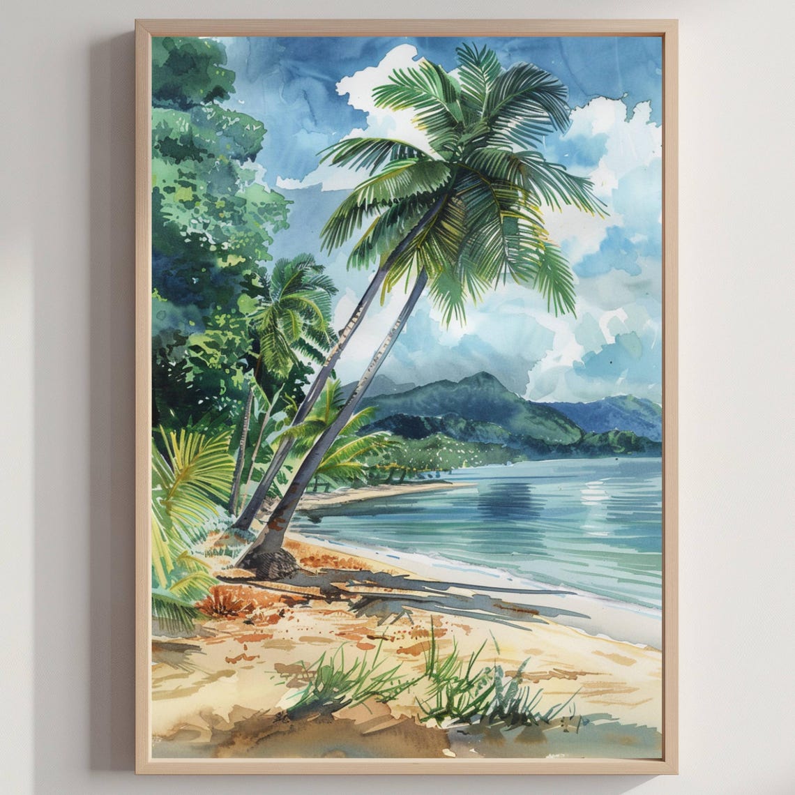 Tropical Beach Palm Trees Ocean Watercolor Paradise Art Print