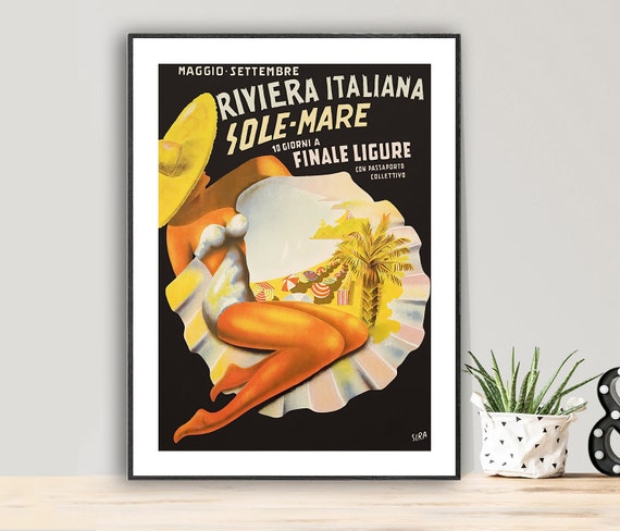 Riviera Italiana Sole Mare Vintage Travel Poster Poster Paper Or Print Gift Idea
