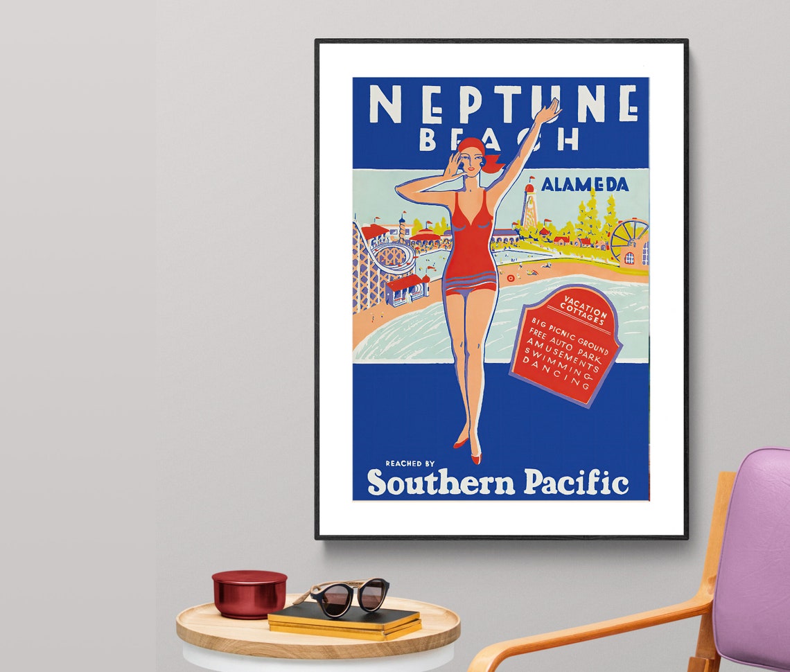 Neptune Beach Alameda California Southern Pacific Vintage Poster