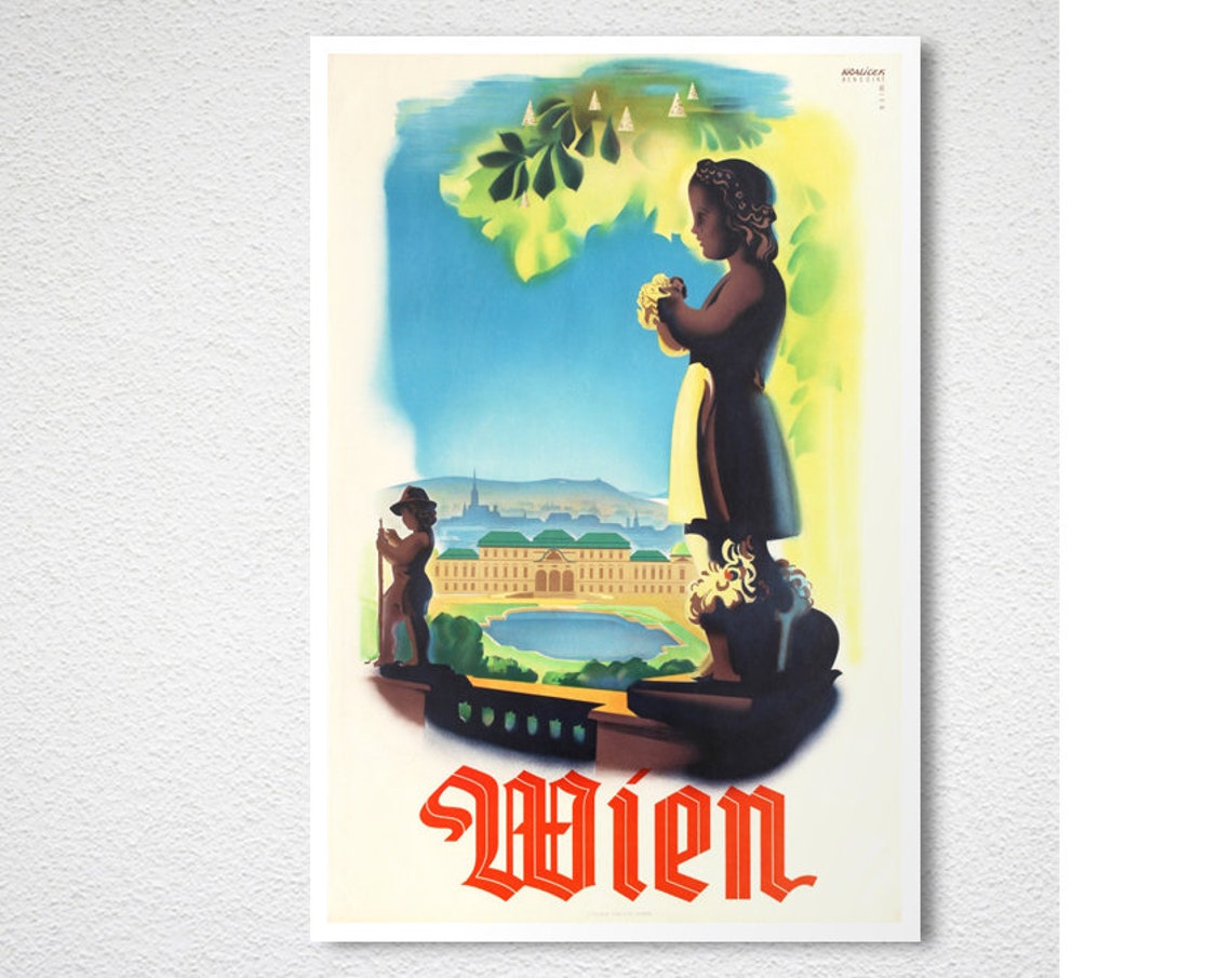 Wien Vienna Austria Vintage Cherub Palace View Travel Poster - Image 2