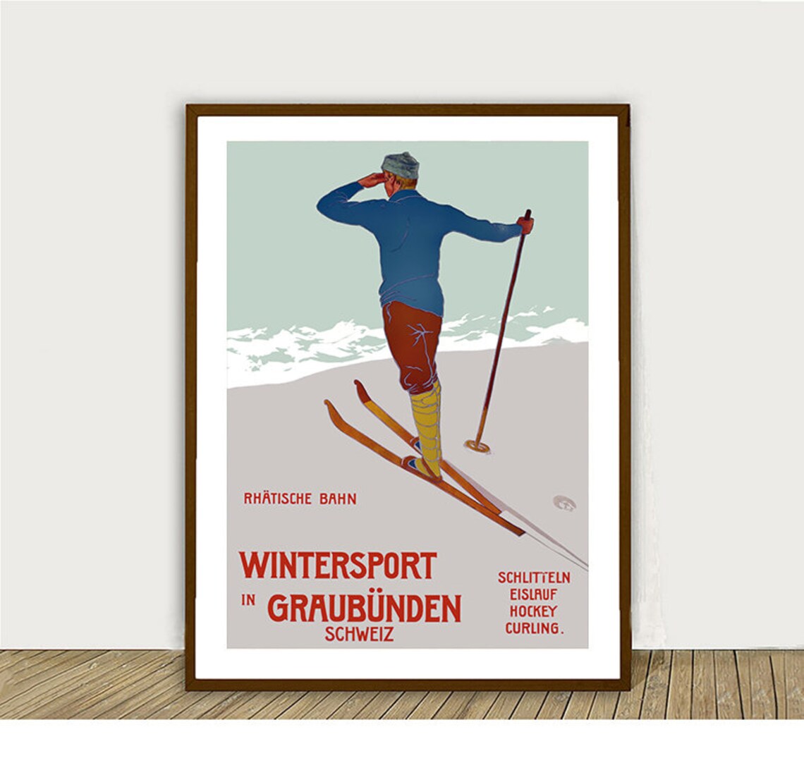 Wintersport In Graubnden Suisse Vintage Travel Poster