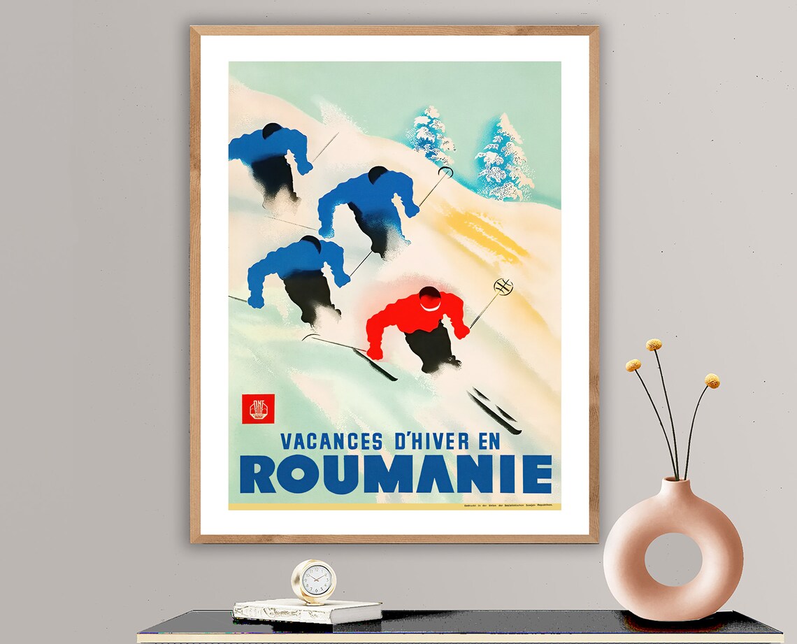 Vacances Dhiver En Roumanie Vintage Travel Poster