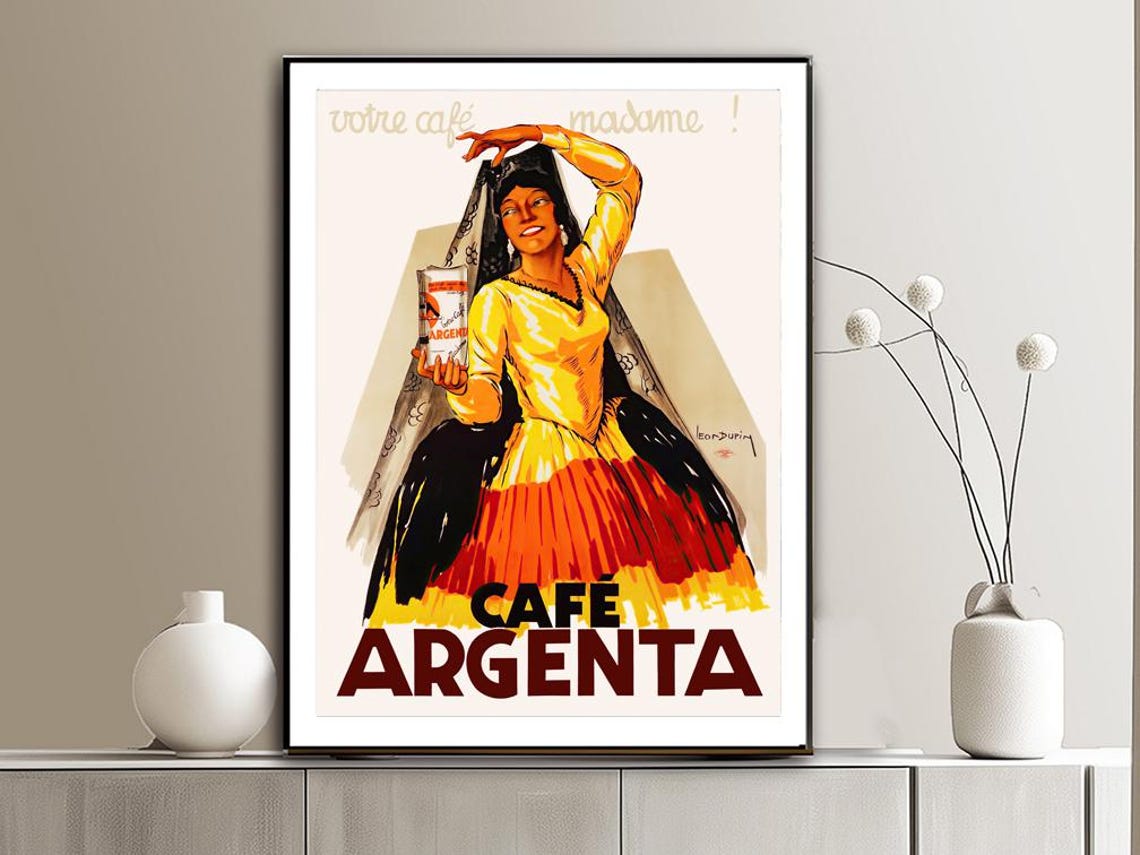 Cafe Argenta Votre Cafe Madame Vintage French Coffee Dancing Ad Poster - Image 2
