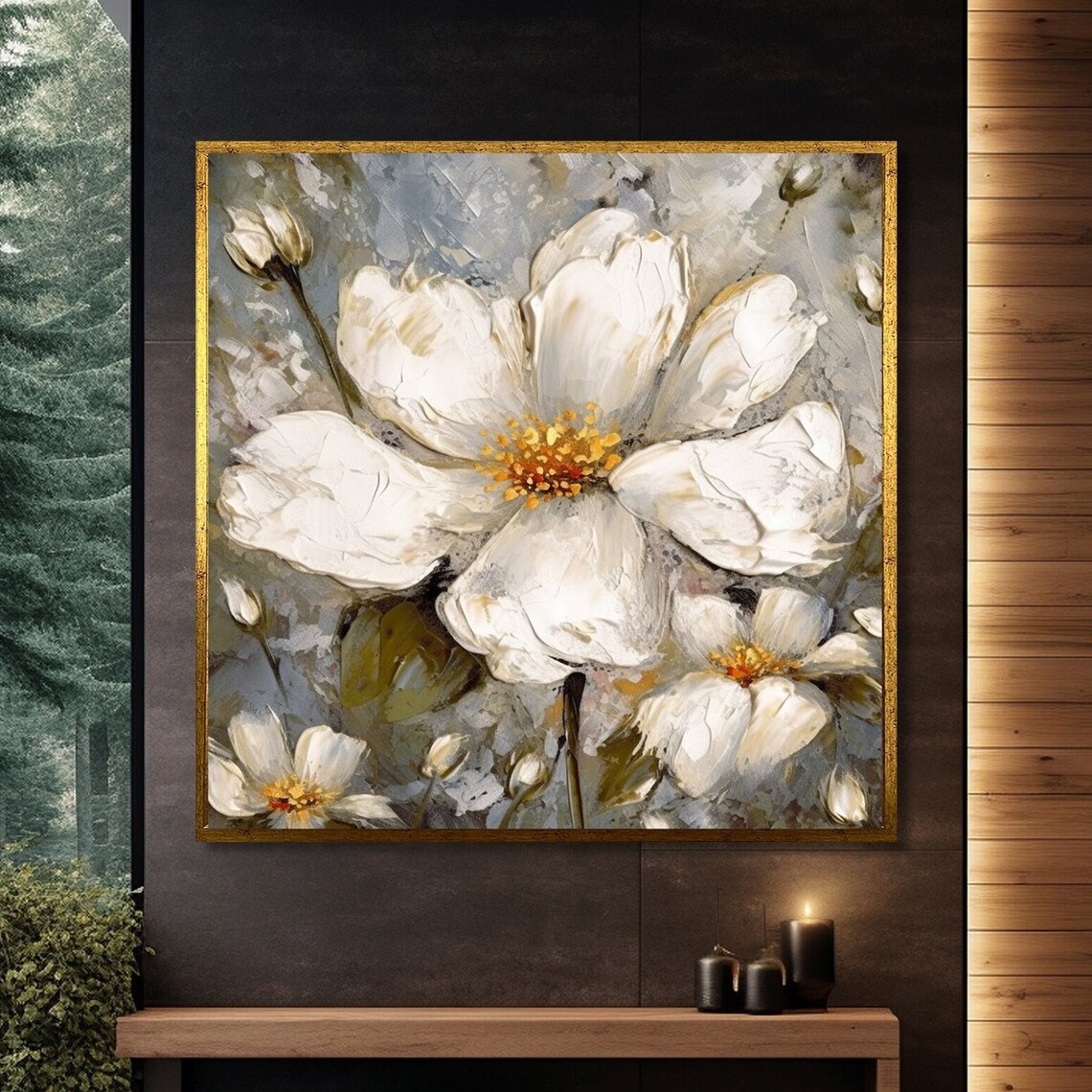 Elegant White Floral Botanical Painting, Serene Decor