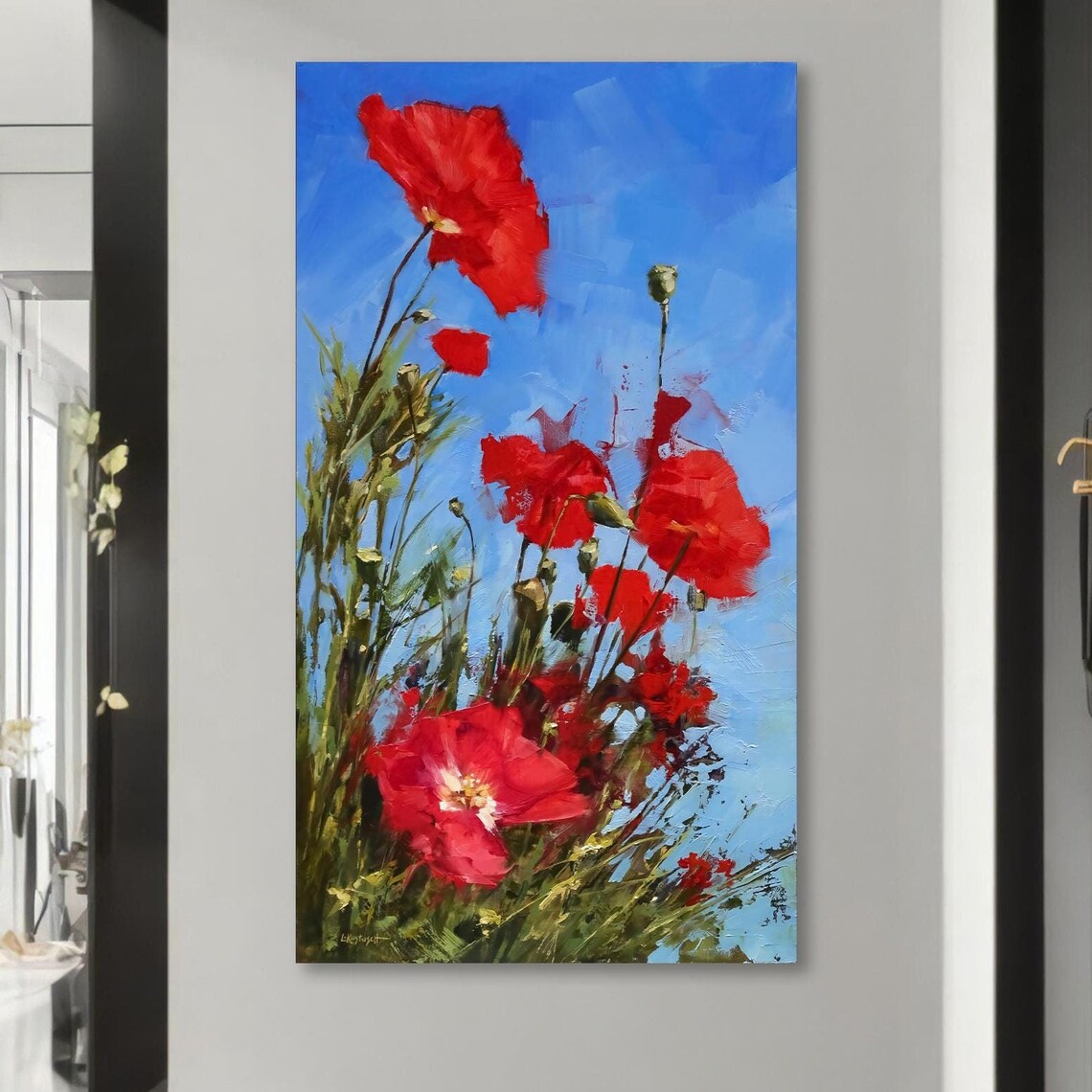 Red Poppies Painting, Bold Floral Wall Art