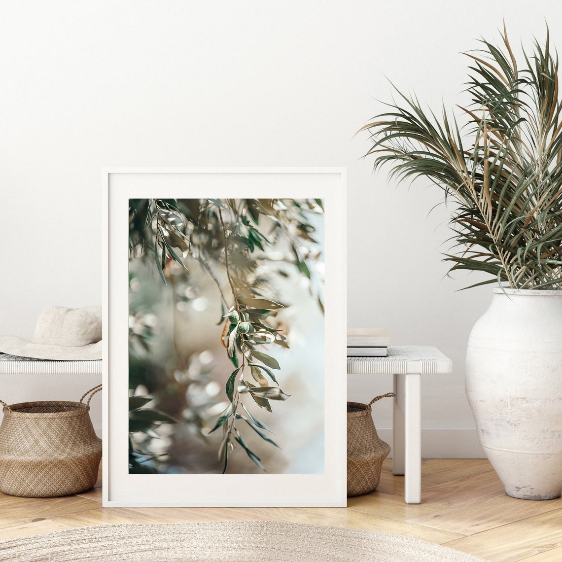 Olive Branch With Green Olives Soft Botanical Photography Poster - Image 3