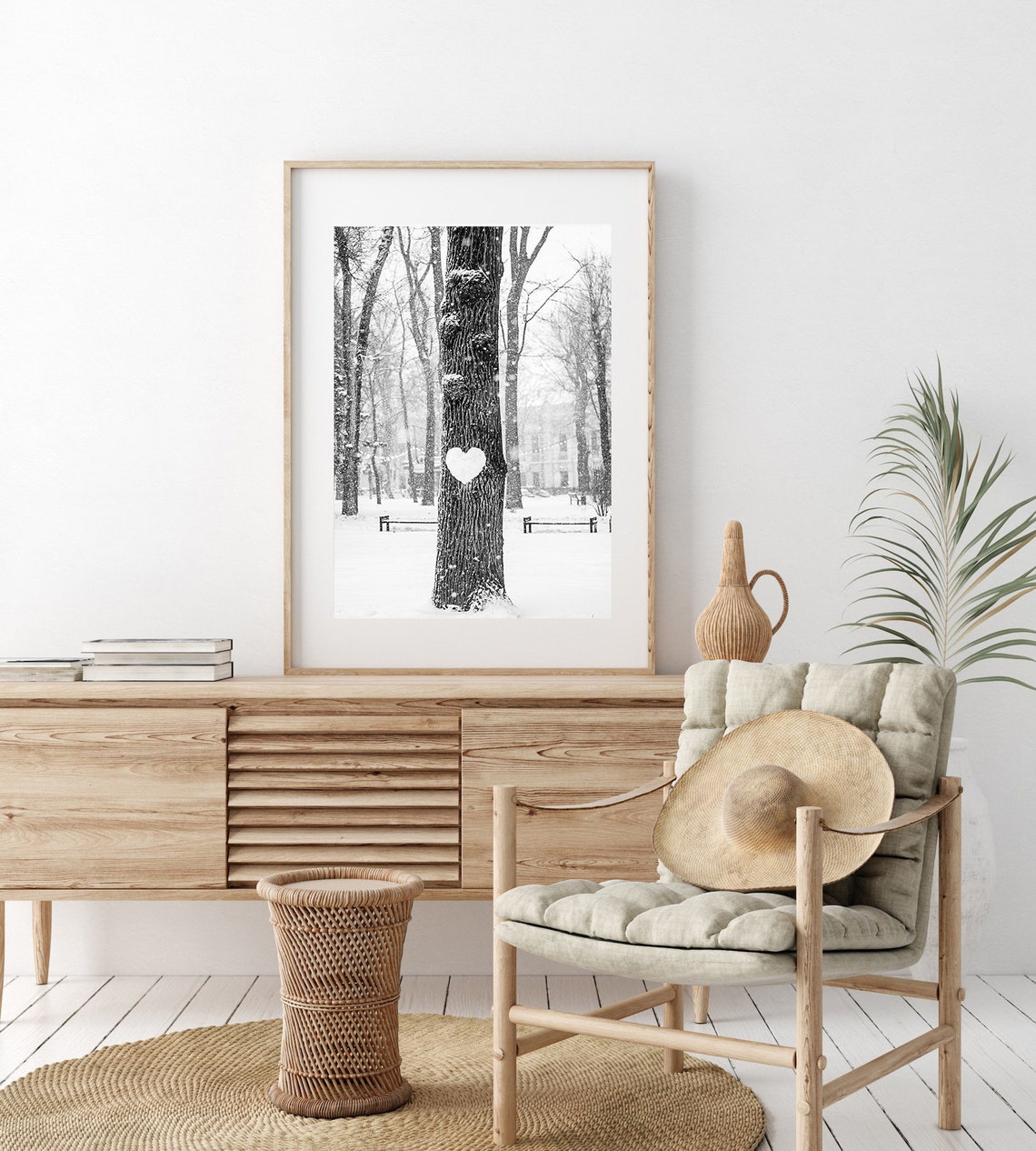 Heart Carved In Tree Trunk In Snowy Winter Park Photo Poster - Image 2