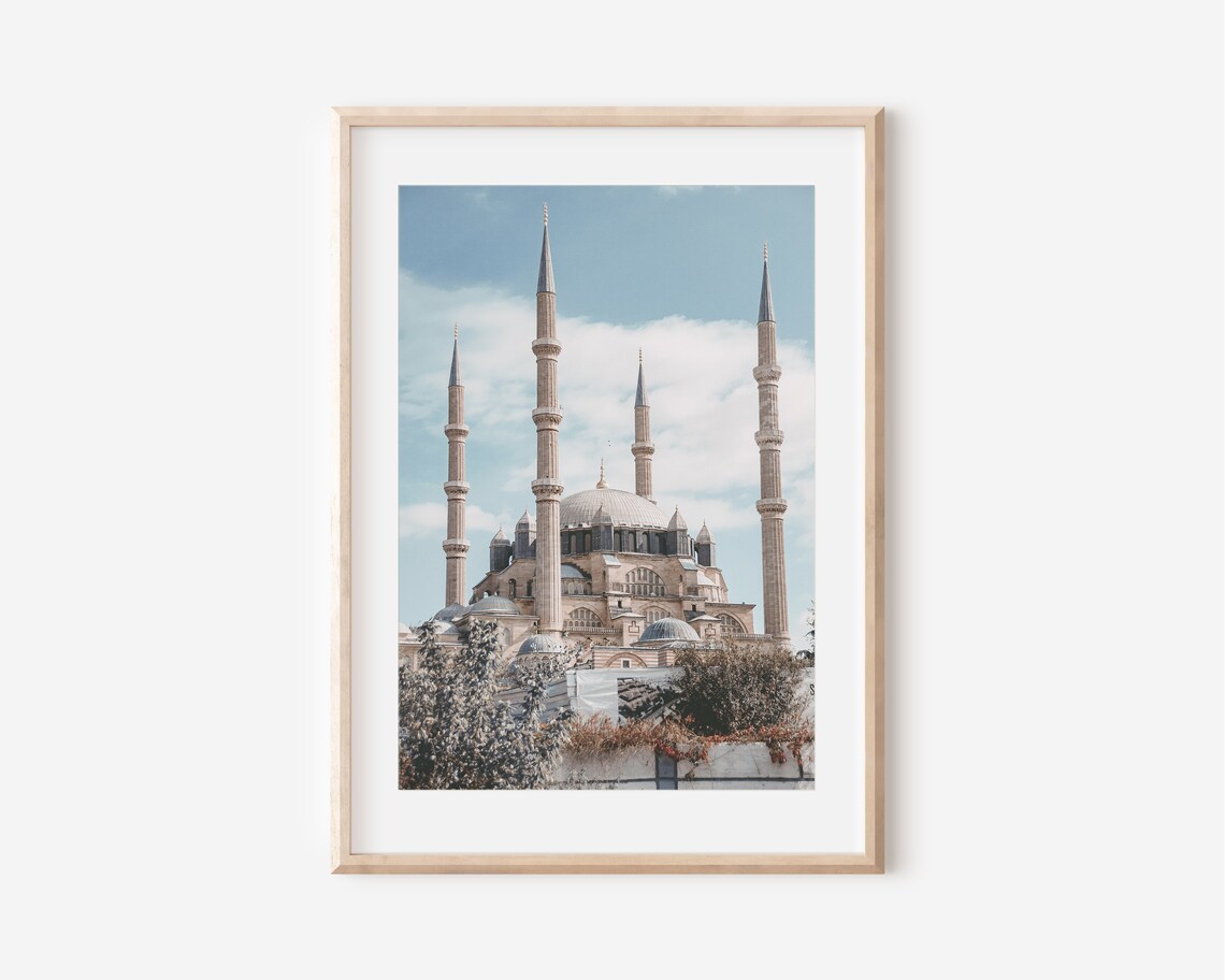 Grand Ottoman Mosque Four Minarets Domed Architecture Travel Poster