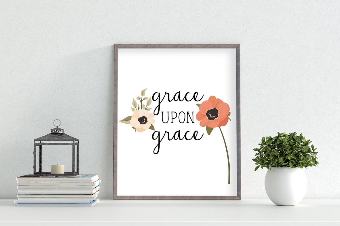 Grace Upon Grace Anemone Floral Script Faith Gift Wall Poster - Image 2