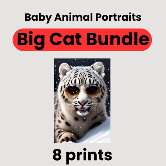 Baby Snow Leopard Sunglasses Big Cat Bundle Eight Artwork Poster