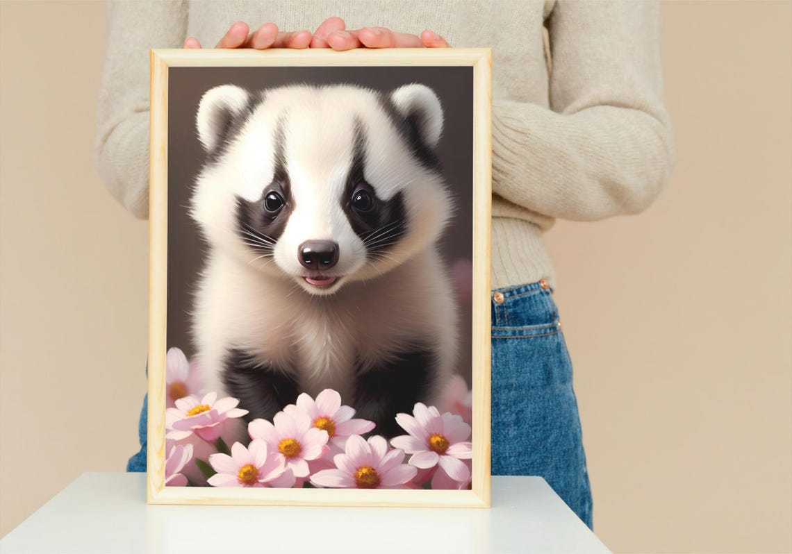 Baby Badger Wall Art Home Decor Cute Animal Painting Living Room Art - Image 5