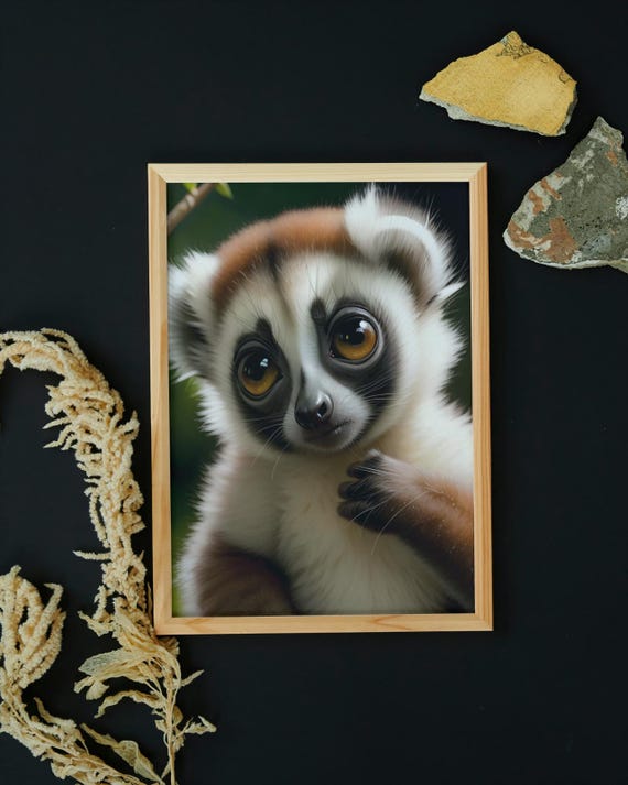 Baby Lemur Wall Art Home Decor Cute Animal Painting Living Room Art