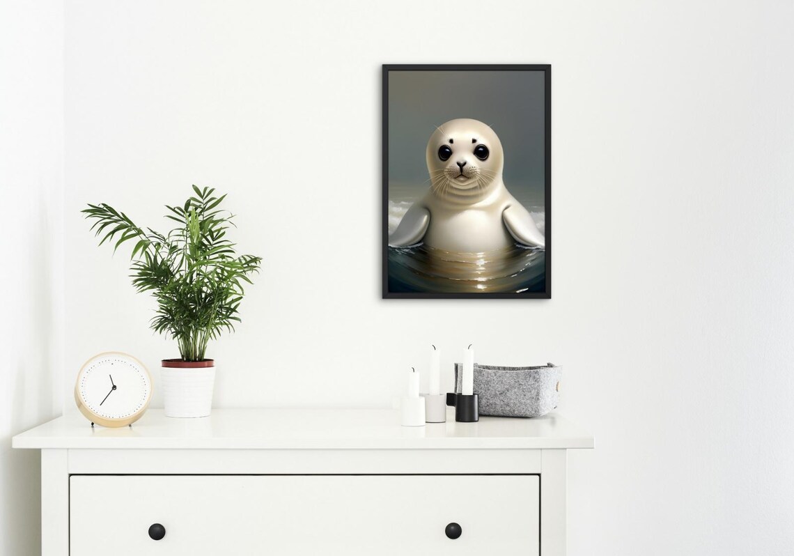 Adorable Baby Seal Pup Silky White Fur Big Dark Eyes Ocean Poster - Image 4