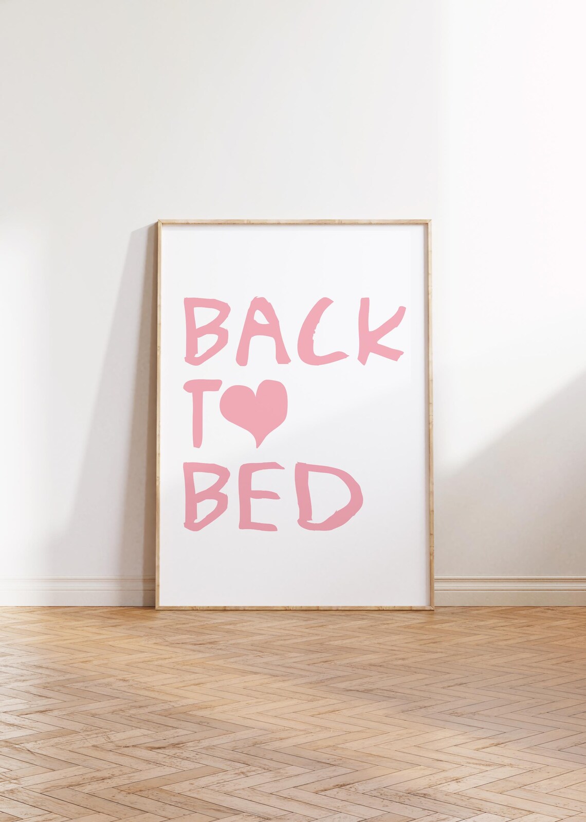 Back To Bed Pink Typography Poster Girls Bedroom Hand Lettered Cute Quote
