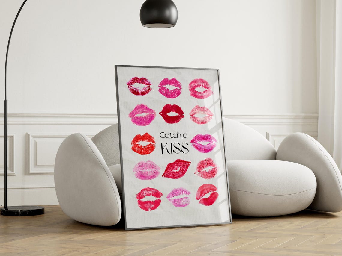 Catch a Kiss Lipstick Prints Girly Pink Coquette Bedroom Decor Poster - Image 3