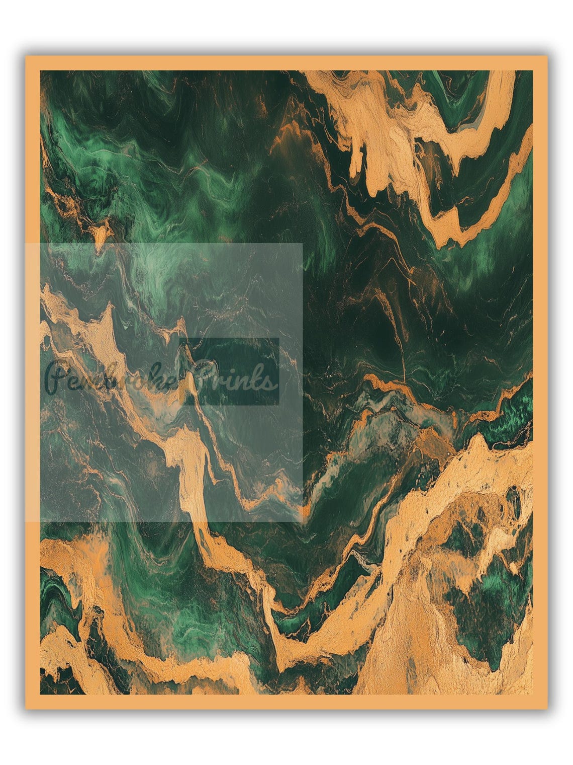 Emerald Green And Gold Marble Swirl Abstract Modern Wall Art - Image 2