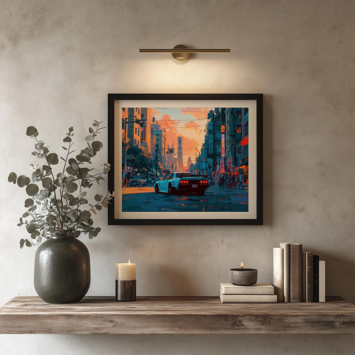 JDM Race Car Neon City Street Sunset Japanese Car Art Poster