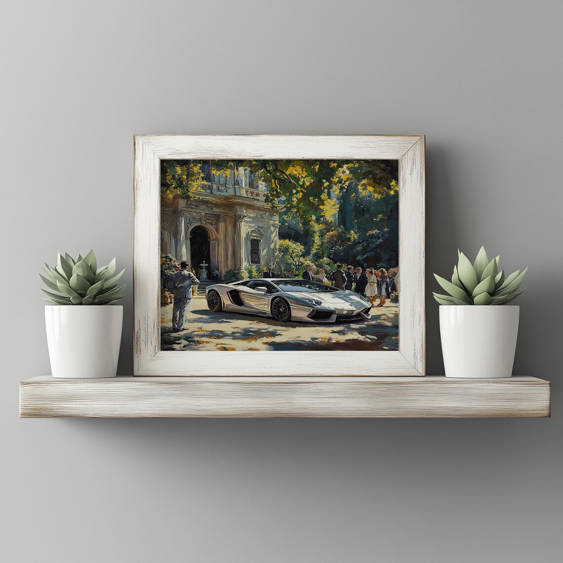 Lamborghini Supercar Elegant Mansion Courtyard Oil Painting Poster